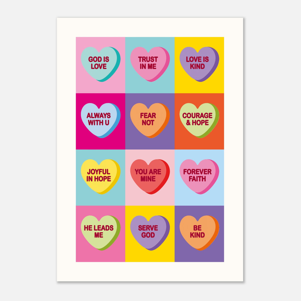 God Is Love - Candy Hearts Pop Art | Inspirational Wall Art