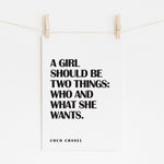 COCO CHANEL - Girl Should Be Two Things Quote | Wall Art