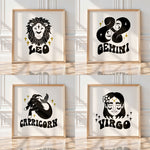 Groovy Astrology - 70's Style Hand-Drawn Print | Zodiac Star Sign Wall Art