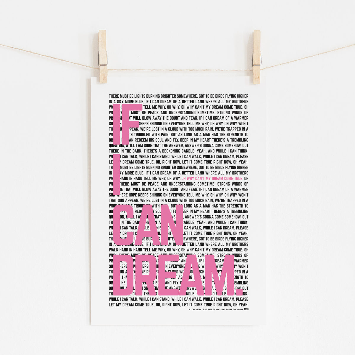 If I Can Dream - Elvis Lyric Print | Music Wall Art