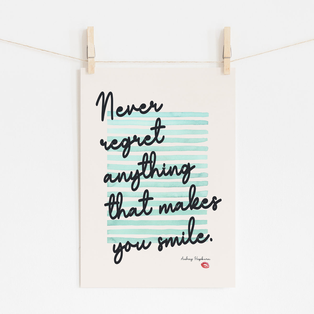 Audrey Hepburn - Never Regret Anything Quote | Wall Art