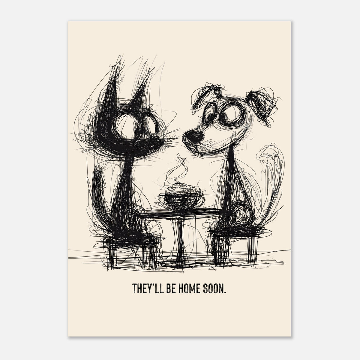 They'll Be Home Soon - Hand Drawn Sketch Style Print | Timmy Loves Art