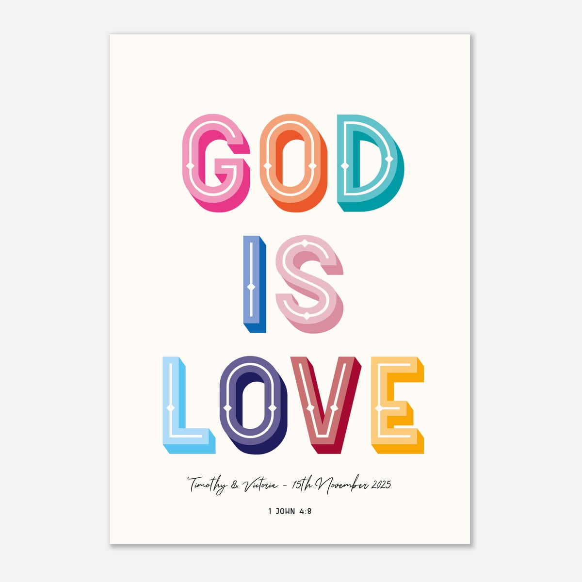 God Is Love - Personalised Wedding Art | Custom Names & Date
