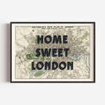 Home Sweet London - Vintage Map Art Print | Destination Wall Art