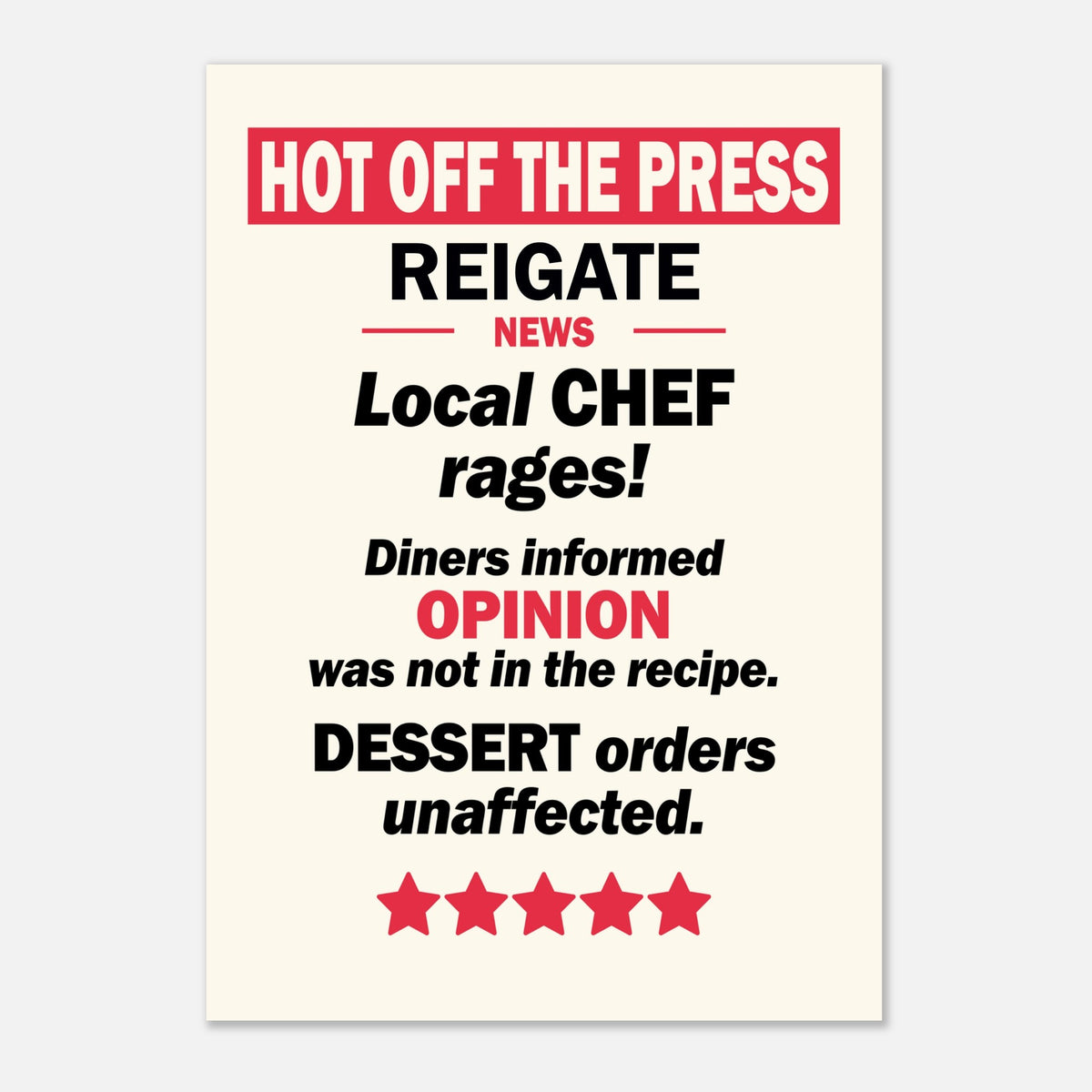 Local Chef Rages - Hot Off The Press — colour option | Timmy Loves Art