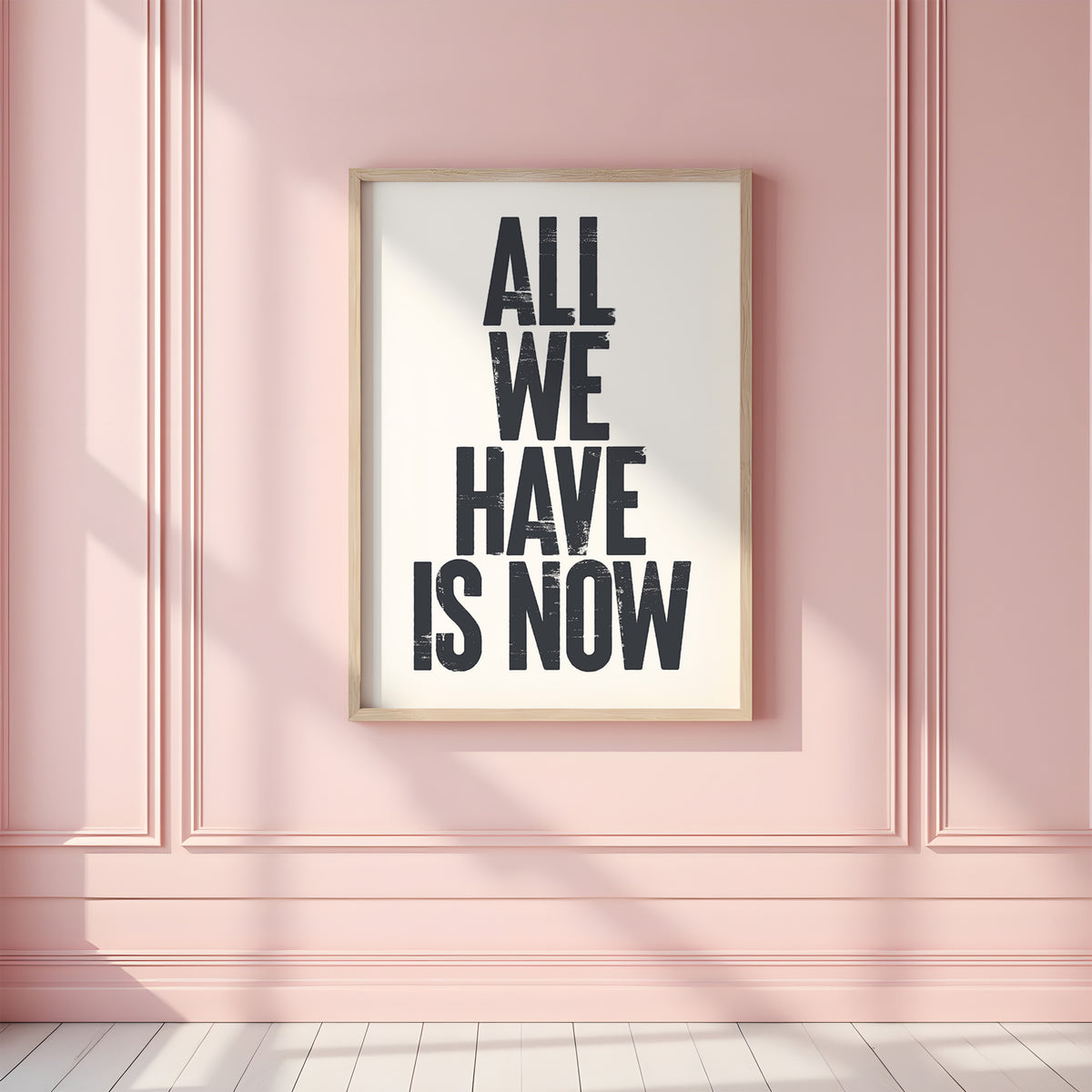 "High-quality matte art print with the motivational quote 'Breathe it in. Be here. Let it be enough.'"