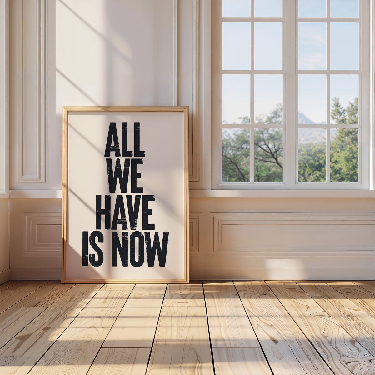 "High-quality matte art print with the text 'Breathe it in. Be here. Let it be enough.'"