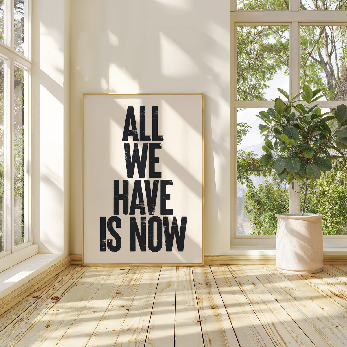 "High-quality matte art print with the quote 'Breathe it in. Be here. Let it be enough.'"