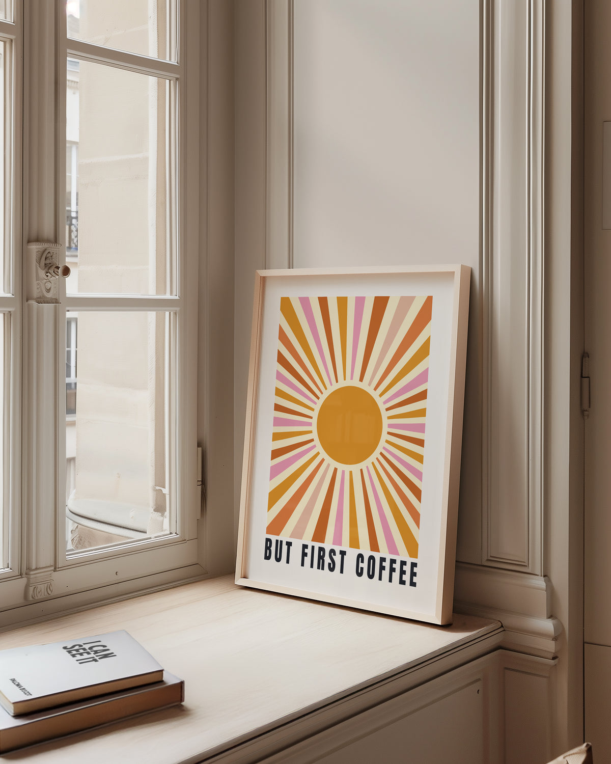 But First Coffee - Retro Sunburst Print | Coffee Lover Kitchen Art