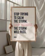"Motivational quote print on high quality matte art paper, 'Calm yourself, the storm will pass.'"
