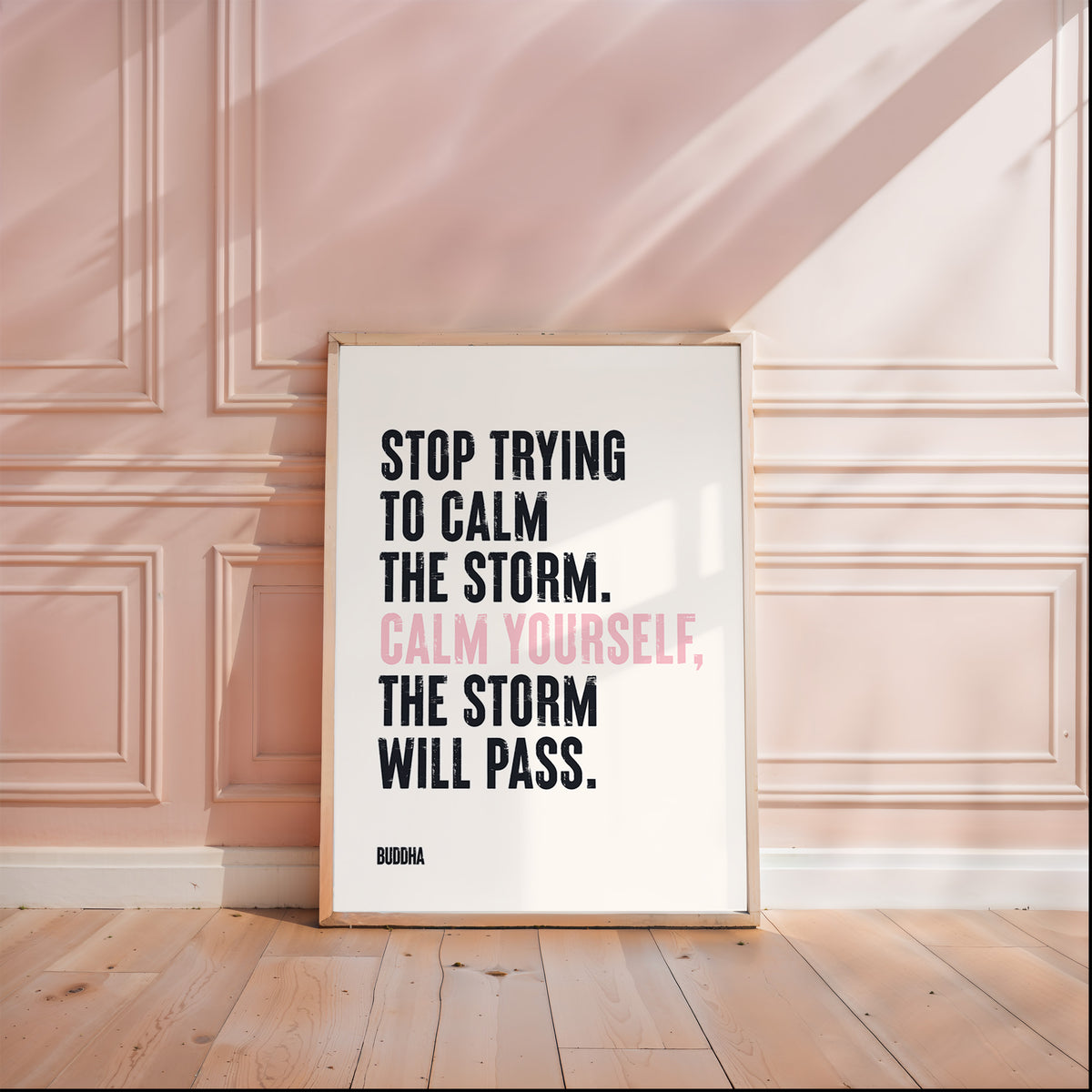 "Matte art print with a calming quote about finding inner peace during difficult times."