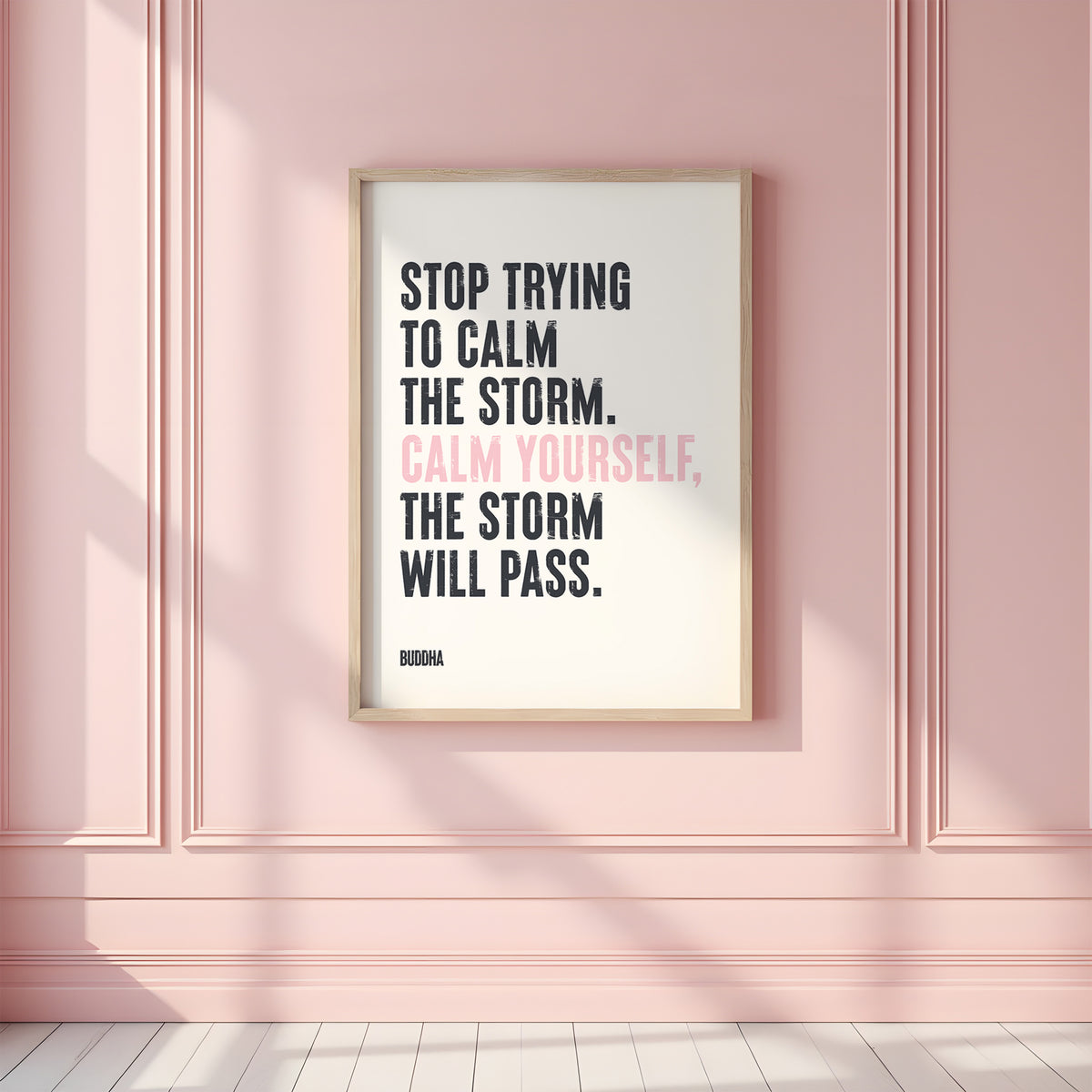 "Motivational quote about finding inner peace printed on high-quality matte art paper."