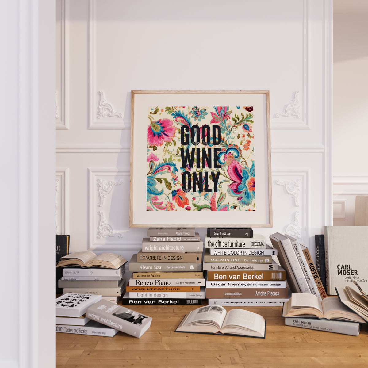 Good Wine Only - Vintage Floral Kitchen Art | Wine Wall Decor