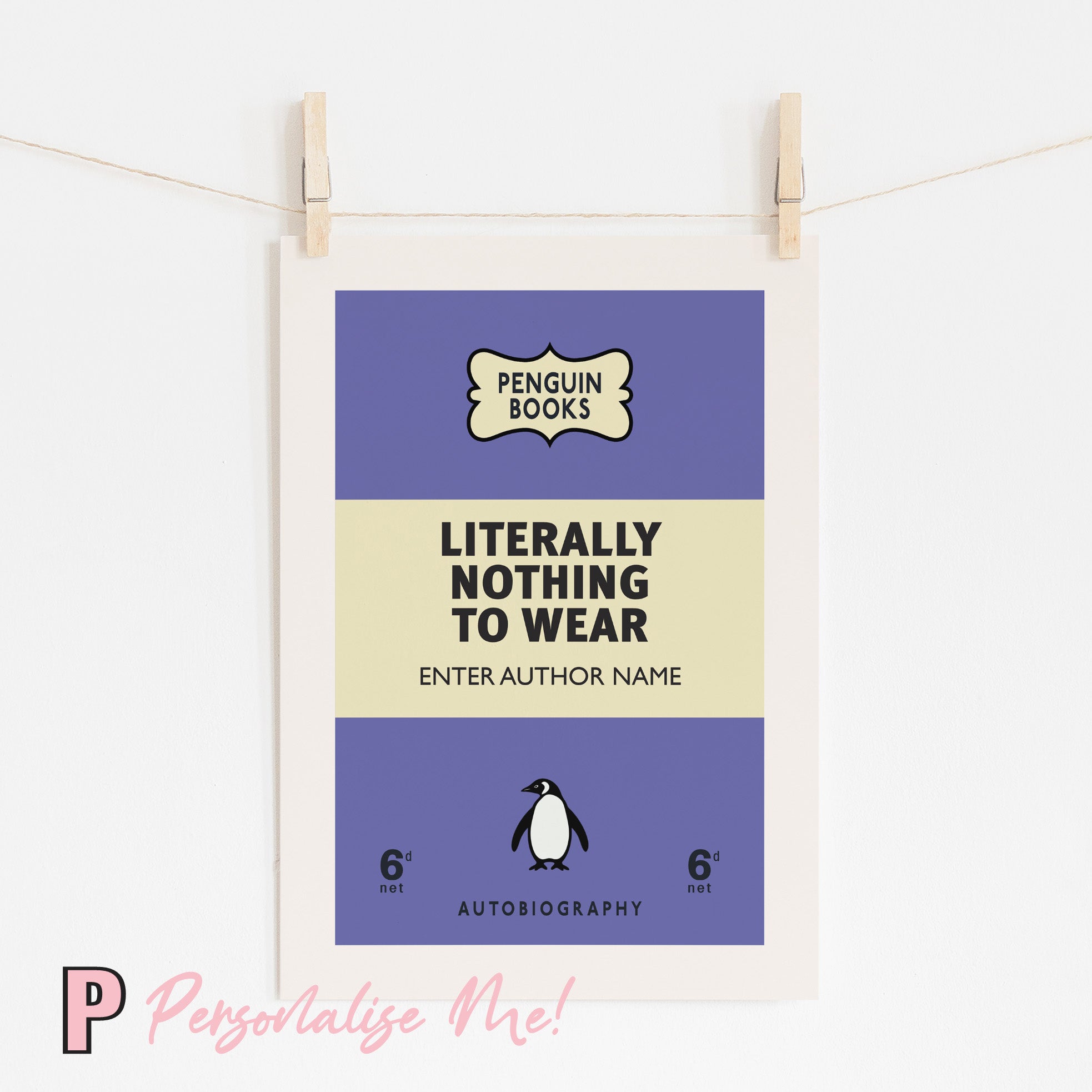LITERALLY NOTHING TO WEAR Personalised Penguin Book Cover Wall Art ...