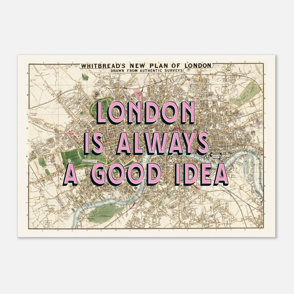 Close-up of detailed London streets and typography in A2 size, ideal for gallery walls