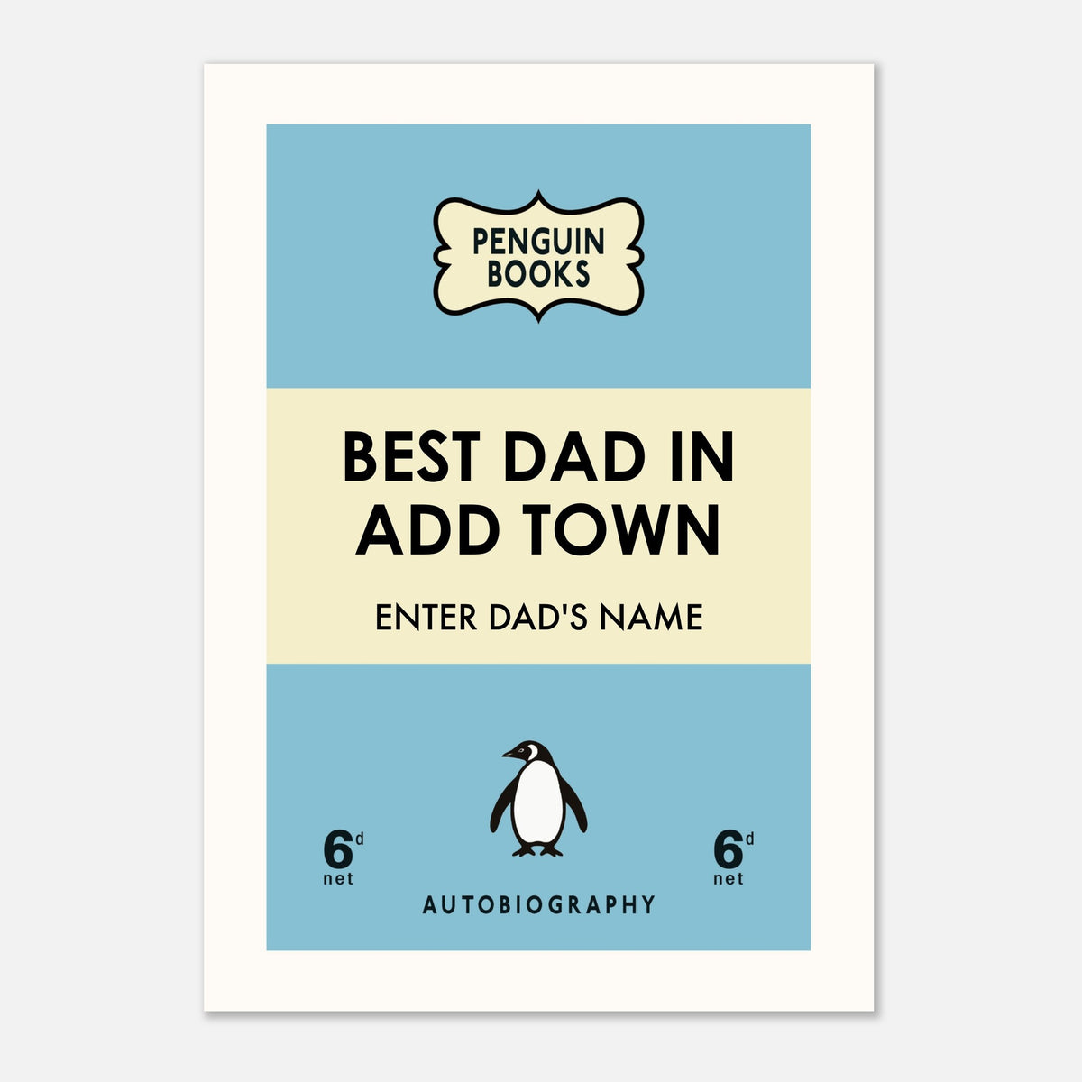"Personalized 'Best Dad in Your Town' Penguin Book Print gift for Father's Day"