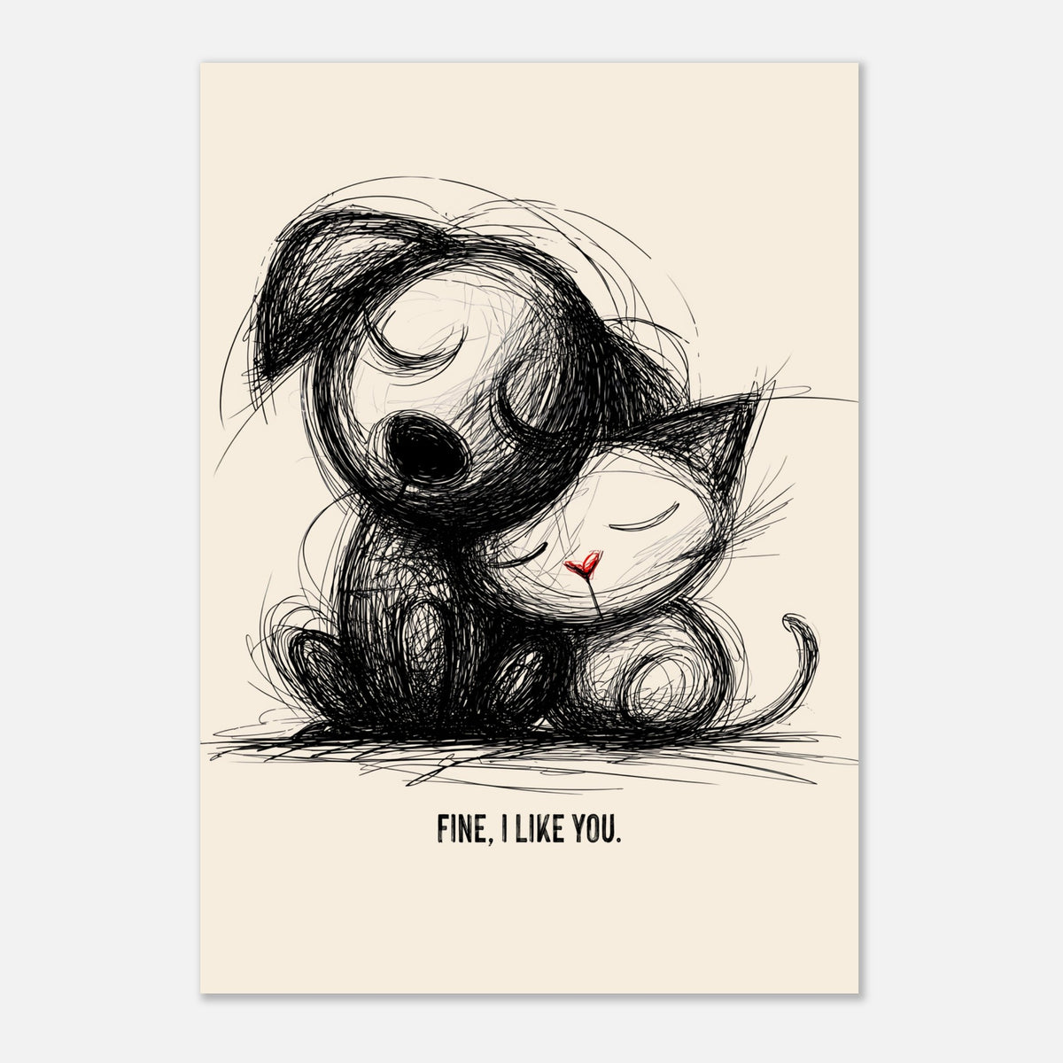 Fine I Like You - Hand Drawn Sketch Style Print — alternate view | Timmy Loves Art